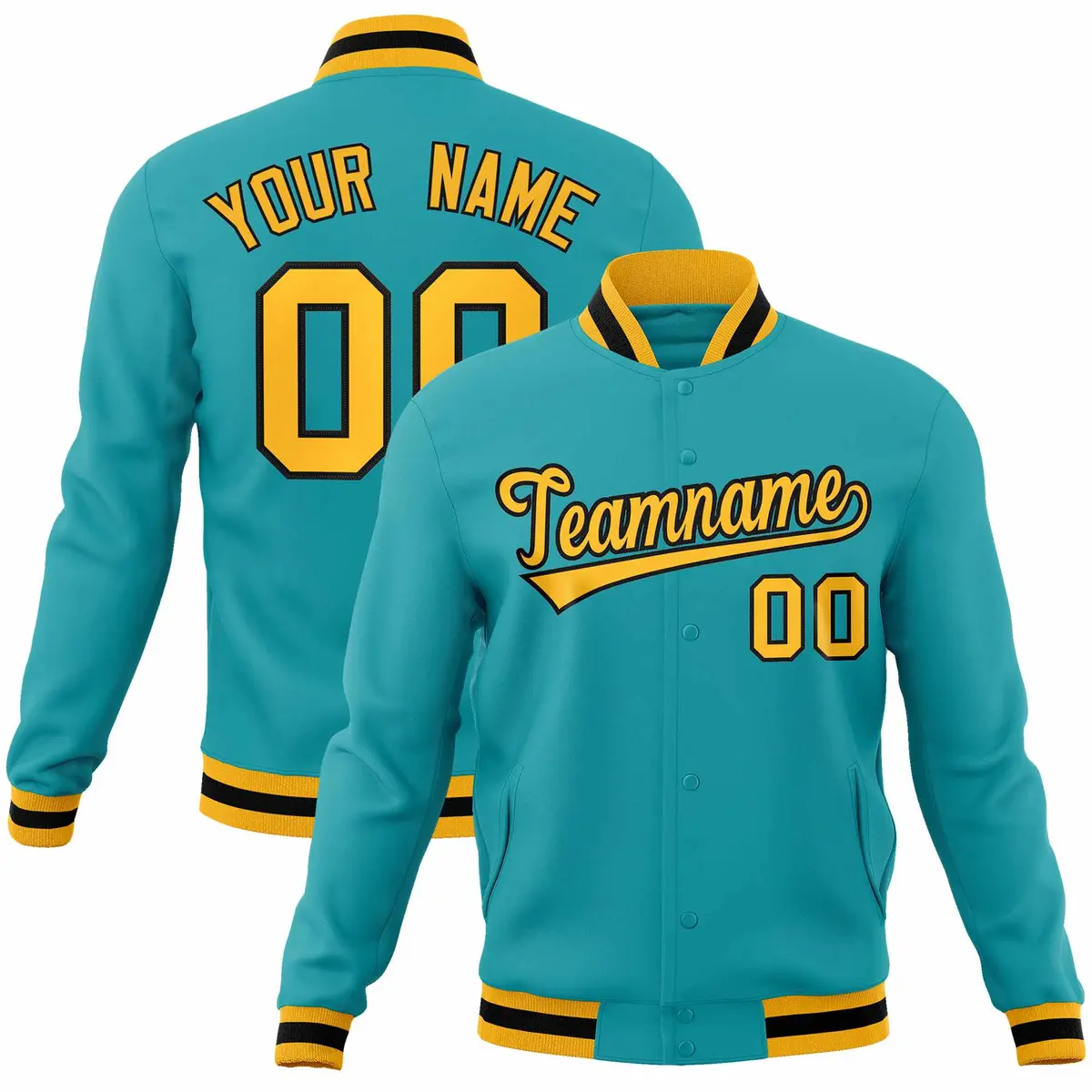 Aqua Yellow-Black Classic Varsity Full-Snap Letterman Jacket