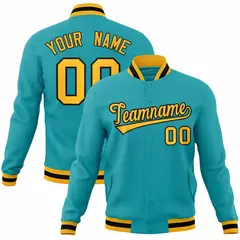 Aqua Yellow-Black Classic Varsity Full-Snap Letterman Jacket 1