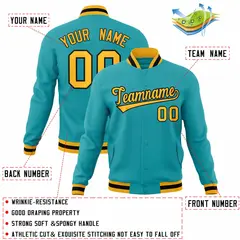 Aqua Yellow-Black Classic Varsity Full-Snap Letterman Jacket 4