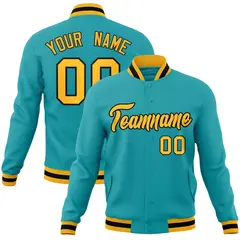 Aqua Yellow-Black Classic Varsity Full-Snap Letterman Jacket 1