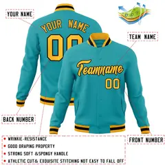 Aqua Yellow-Black Classic Varsity Full-Snap Letterman Jacket 4