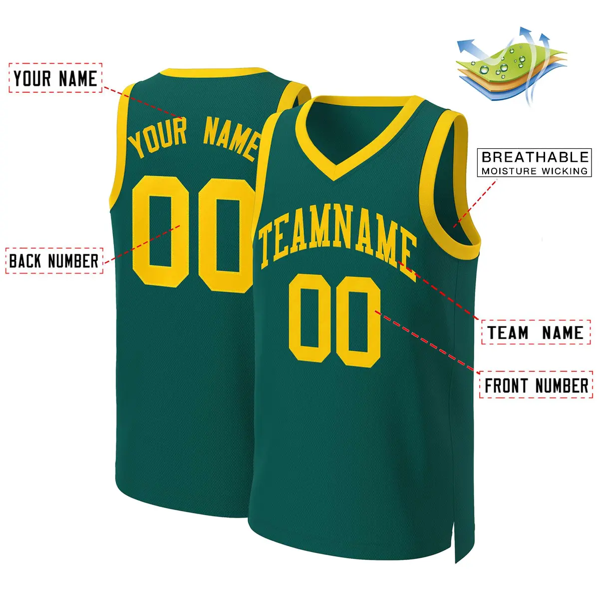 Aqua Yellow Classic Basketball Jersey