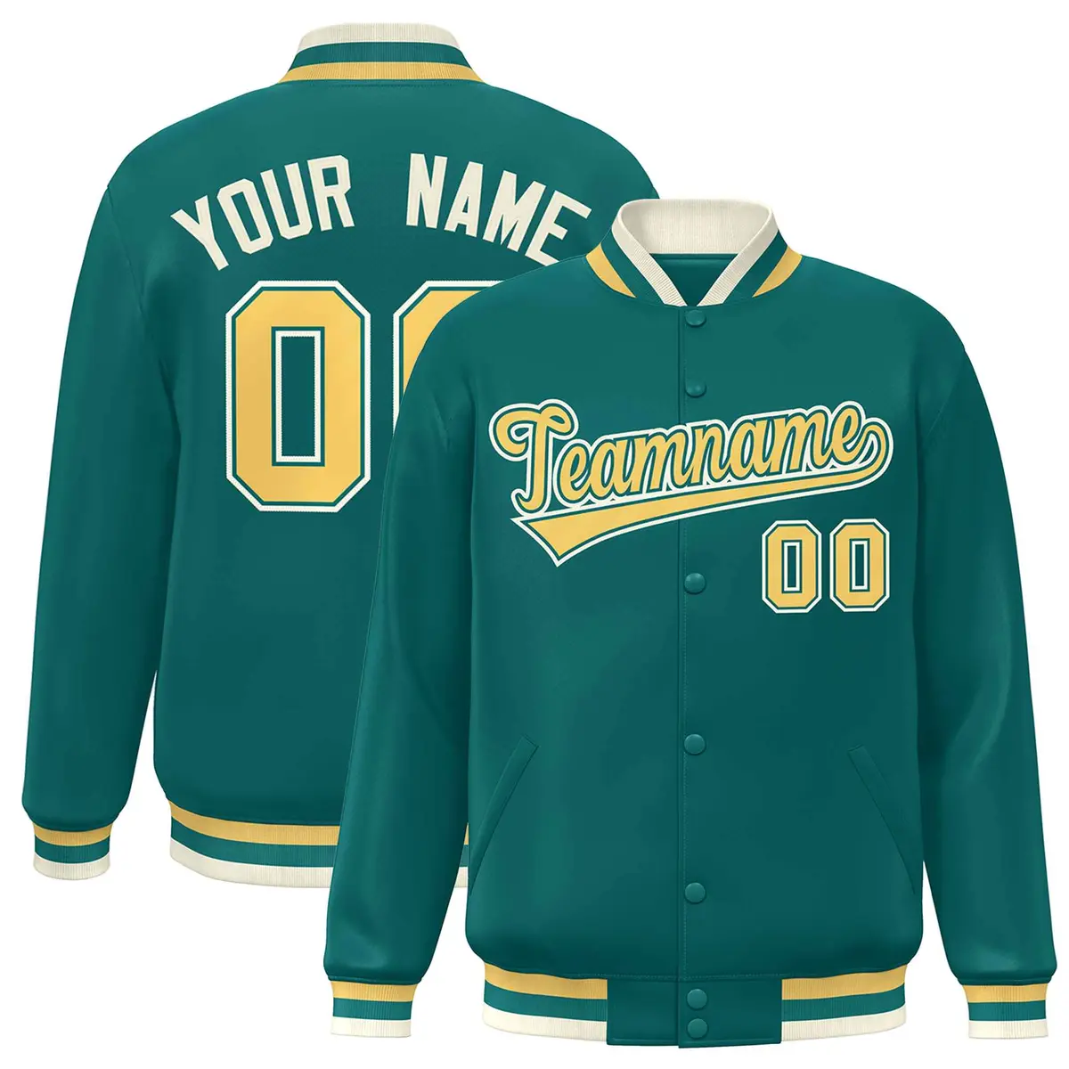 Aqua Yellow Classic Style Varsity Letterman Baseball Jacket