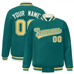 Aqua Yellow Classic Style Varsity Letterman Baseball Jacket