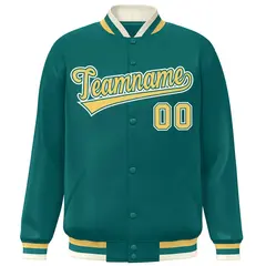 Aqua Yellow Classic Style Varsity Letterman Baseball Jacket 3