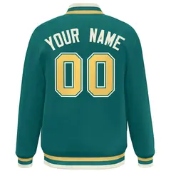 Aqua Yellow Classic Style Varsity Letterman Baseball Jacket 4