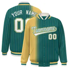 Aqua Yellow Gradient Pinstripe Full-Snap Varsity Letterman Baseball Jacket