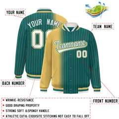 Aqua Yellow Gradient Pinstripe Full-Snap Varsity Letterman Baseball Jacket 2
