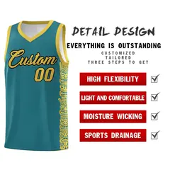 Aqua Yellow Indians Pattern Basketball Uniform Jersey 2