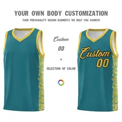 Aqua Yellow Indians Pattern Basketball Uniform Jersey 3