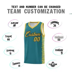Aqua Yellow Indians Pattern Basketball Uniform Jersey 4