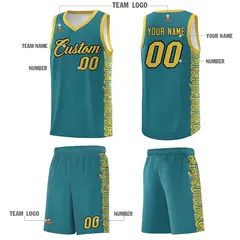 Aqua Yellow Indians Pattern Basketball Uniform Jersey 5