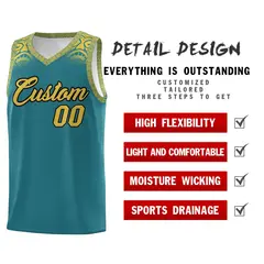 Aqua Yellow Indians Print Sports Basketball Uniform Jersey 2