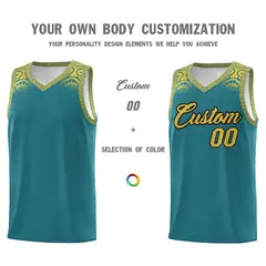 Aqua Yellow Indians Print Sports Basketball Uniform Jersey 3