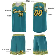 Aqua Yellow Indians Print Sports Basketball Uniform Jersey 5