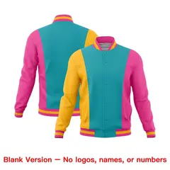 Aqua Yellow Pink Three Color Block Varsity Letterman Jacket 7