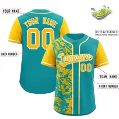 Aqua Yellow Split Graffiti Raglan Sleeve Baseball Jersey 2