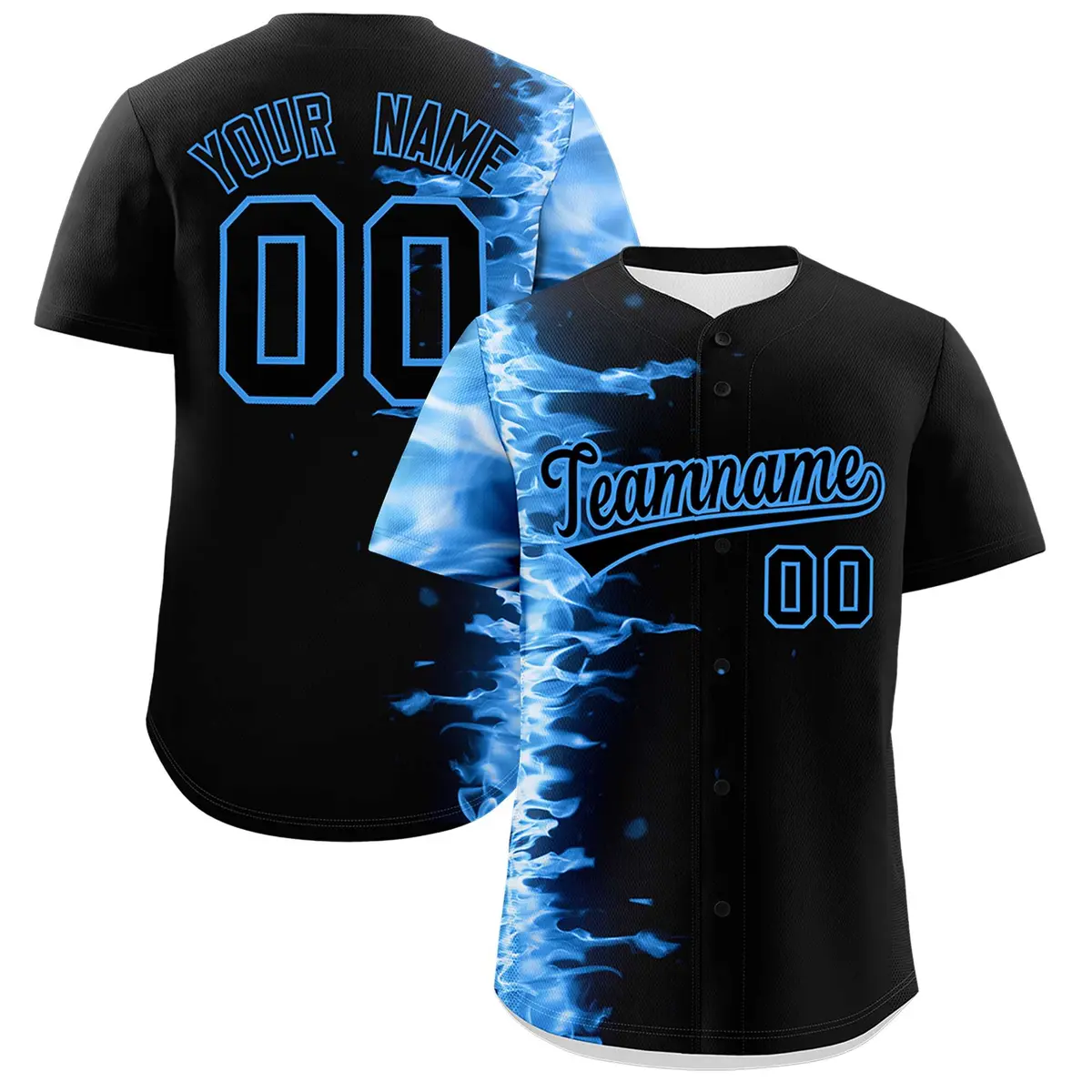 Black 3D Flame Authentic Baseball Jersey