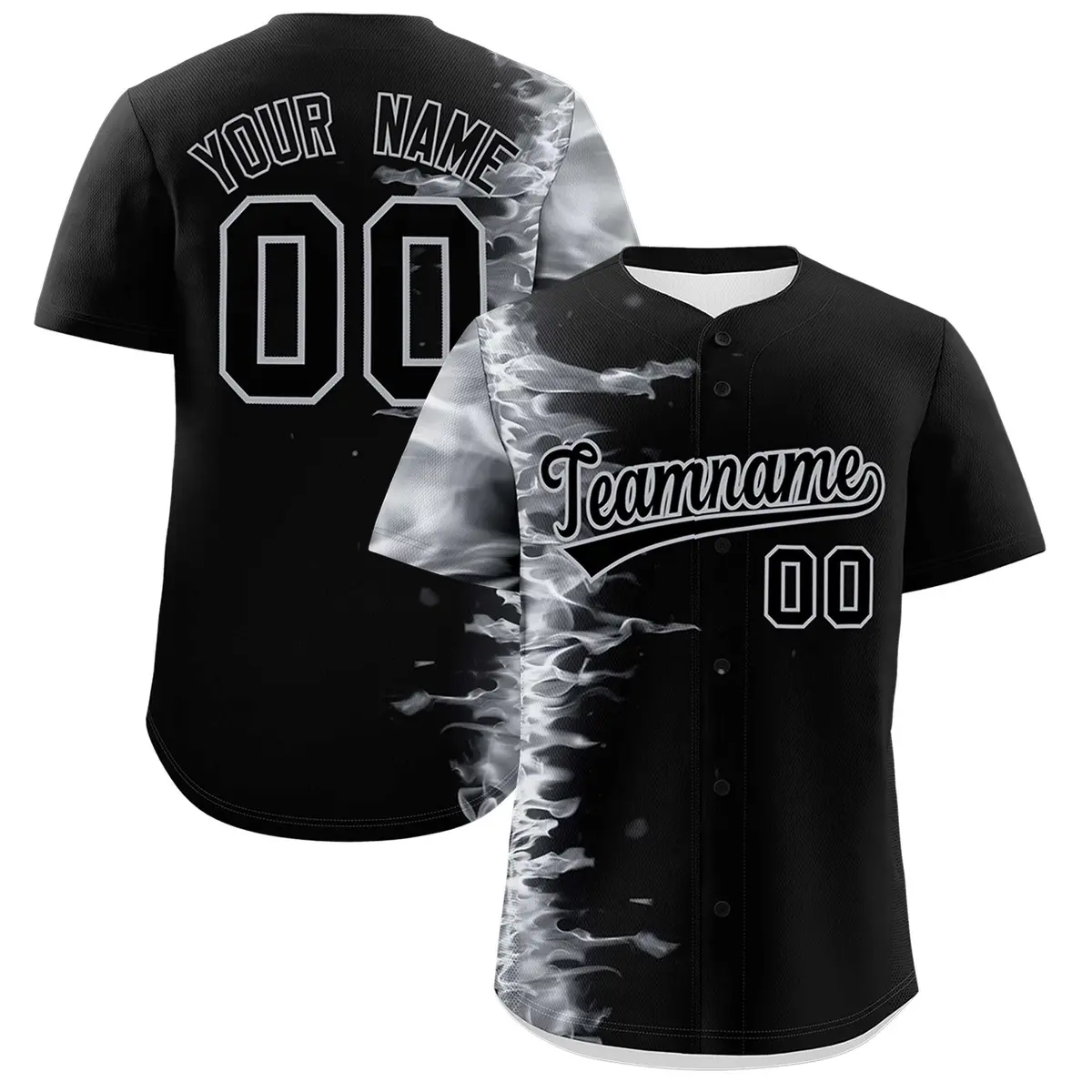 Black 3D Flame Authentic Baseball Jersey