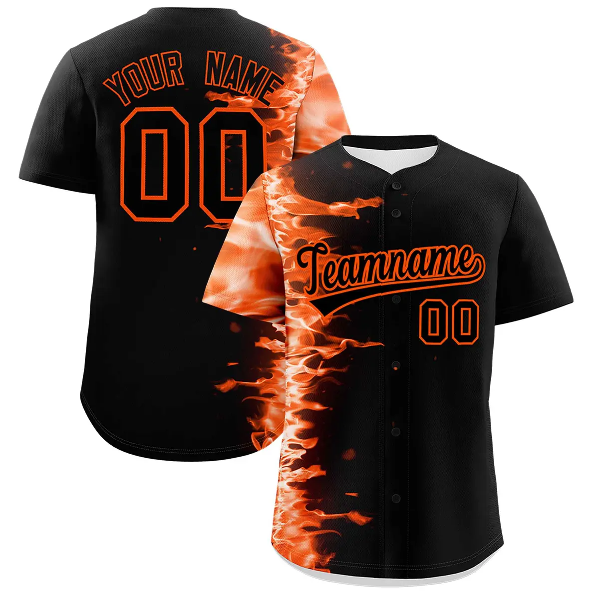 Black 3D Flame Authentic Baseball Jersey