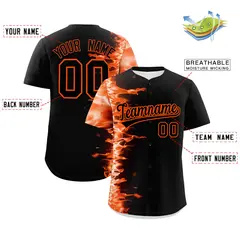Black 3D Flame Authentic Baseball Jersey 2