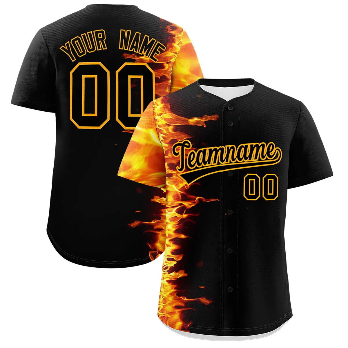 Black 3D Flame Authentic Baseball Jersey