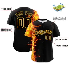 Black 3D Flame Authentic Baseball Jersey 2