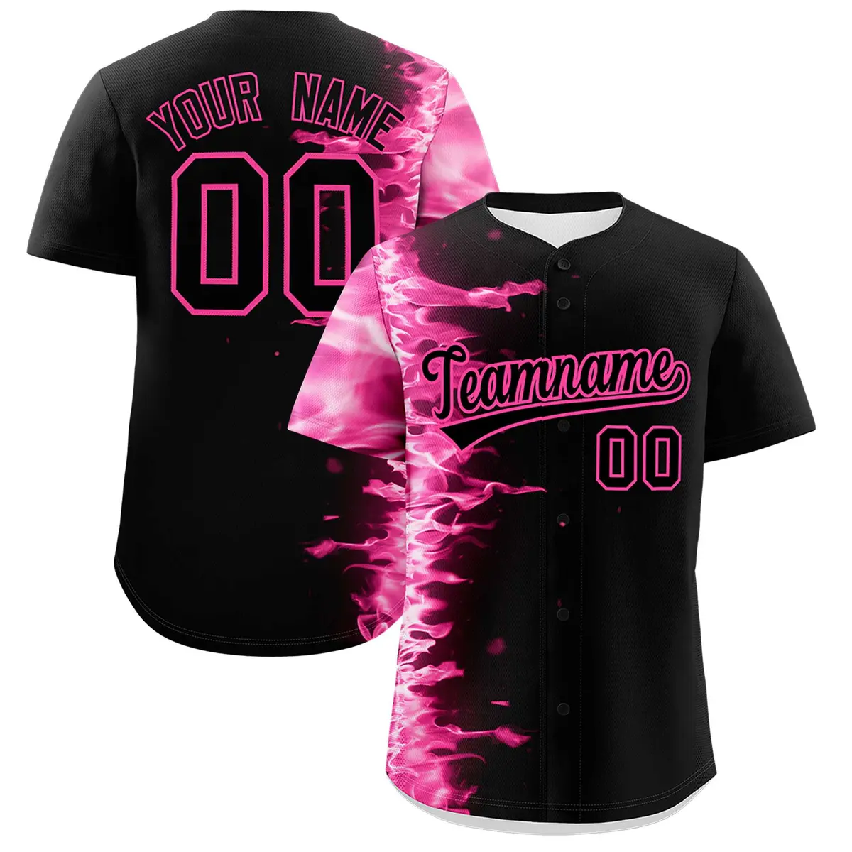 Black 3D Flame Authentic Baseball Jersey