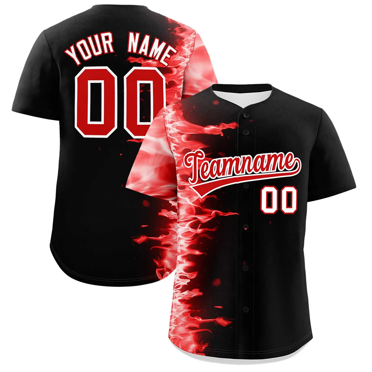 Black 3D Flame Authentic Baseball Jersey