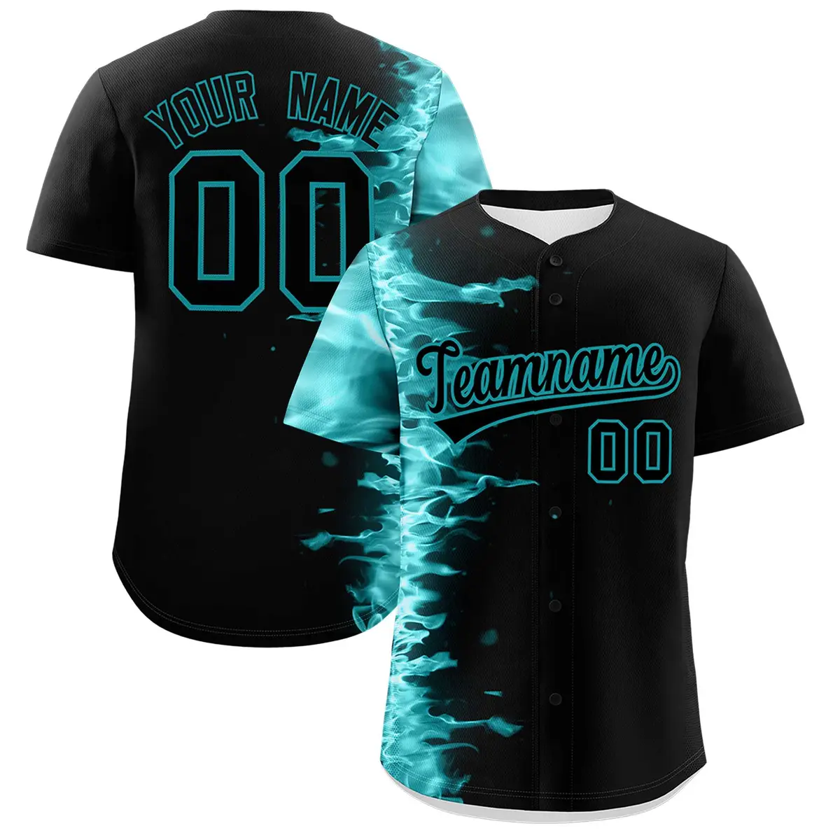 Black 3D Flame Authentic Baseball Jersey