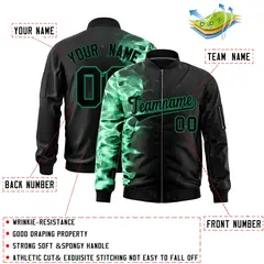 Black 3D Flame Full-Zip Varsity Letterman Bomber Jacket 2