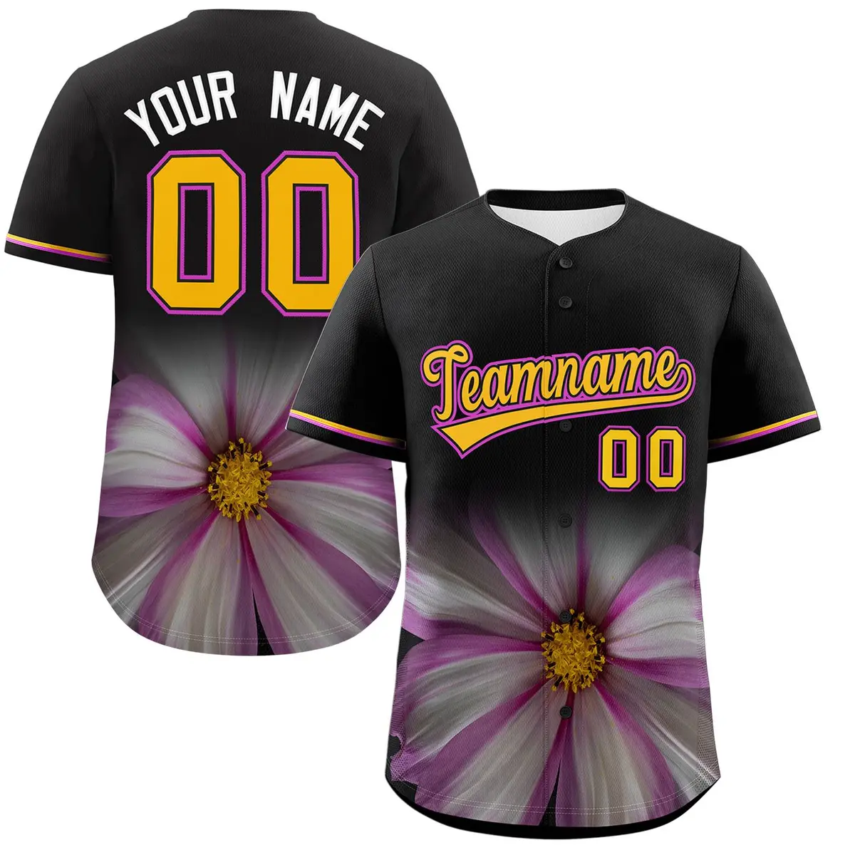 Black 3D Flower Design Authentic Baseball Jersey
