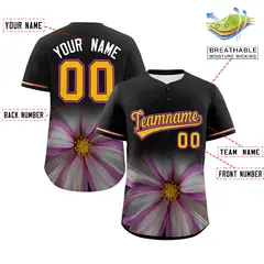 Black 3D Flower Design Authentic Baseball Jersey 2