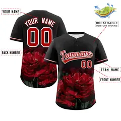 Black 3D Flower Design Authentic Baseball Jersey 2