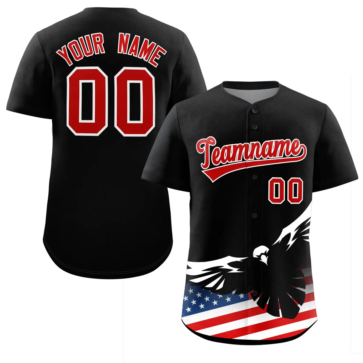 Black American Flag Eagle Baseball Jersey