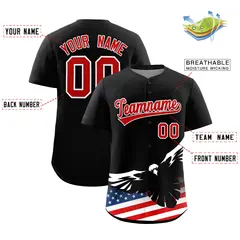 Black American Flag Eagle Baseball Jersey 2