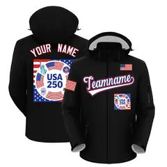 Black American Flag Independence Day Waterproof Jacket