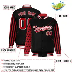 Black American Flag Varsity Full-Snap Raglan Letterman Bomber Jacket 2