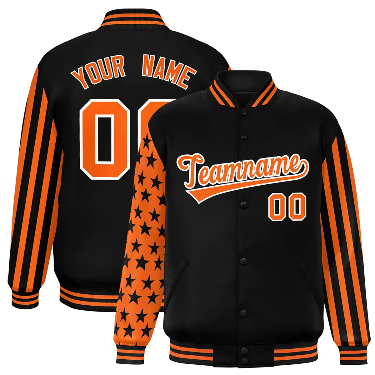 Black American Flag Varsity Full-Snap Raglan Letterman Bomber Jacket