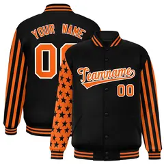 Black American Flag Varsity Full-Snap Raglan Letterman Bomber Jacket 1