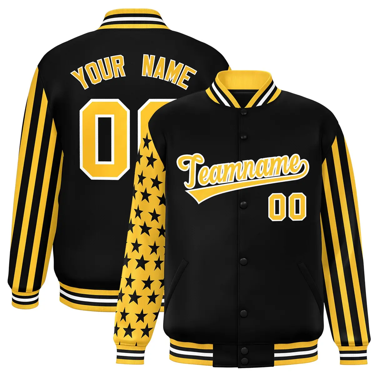 Black American Flag Varsity Full-Snap Raglan Letterman Bomber Jacket