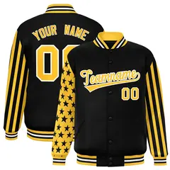Black American Flag Varsity Full-Snap Raglan Letterman Bomber Jacket 1