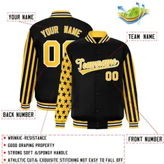 Black American Flag Varsity Full-Snap Raglan Letterman Bomber Jacket 2