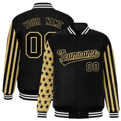 Black American Flag Varsity Full-Snap Raglan Letterman Bomber Jacket 1