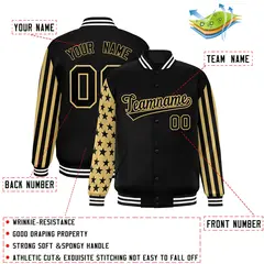 Black American Flag Varsity Full-Snap Raglan Letterman Bomber Jacket 2