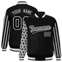 Black American Flag Varsity Full-Snap Raglan Letterman Bomber Jacket 1