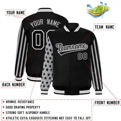 Black American Flag Varsity Full-Snap Raglan Letterman Bomber Jacket 2