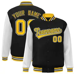 Black and Gold Raglan Varsity Full-Snap Letterman Jacket