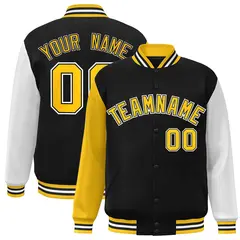 Black and Gold Raglan Varsity Full-Snap Letterman Jacket 1