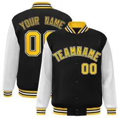 Black and Gold Raglan Varsity Full-Snap Letterman Jacket 1